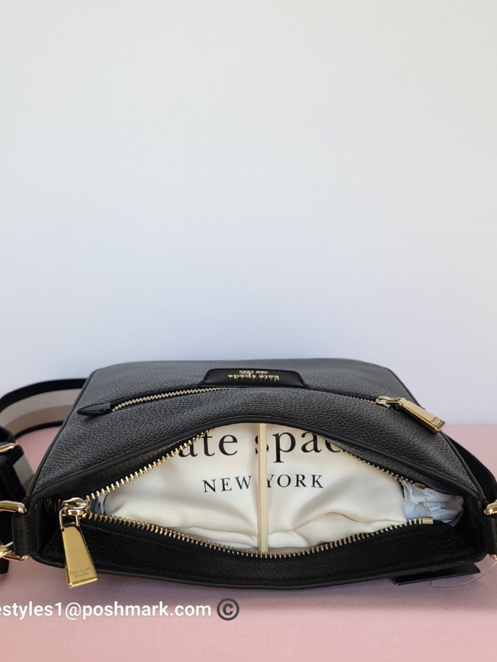 KATE SPADE Hudson Pebbled Leather Messenger Crossbody Bag- Black color⭐ - Picture 12 of 16
